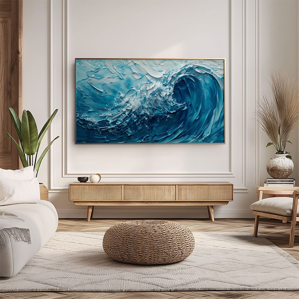 Cobalt Blue Ocean Wave Impasto Textured Seascape Painting Wall Art - Image 5