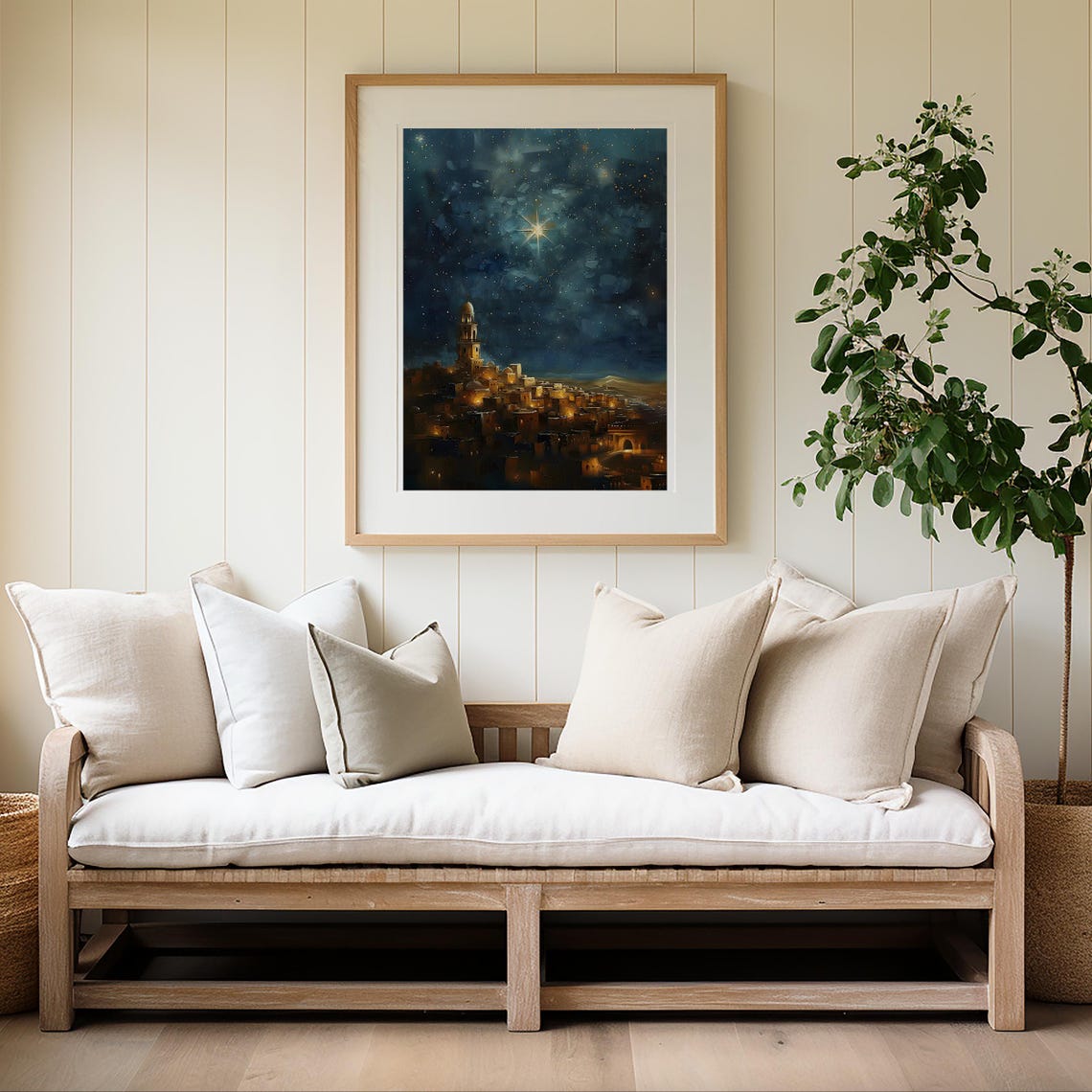 Starlit Bethlehem Night Sky Nativity Christmas Vintage Faith Wall Art - Image 4