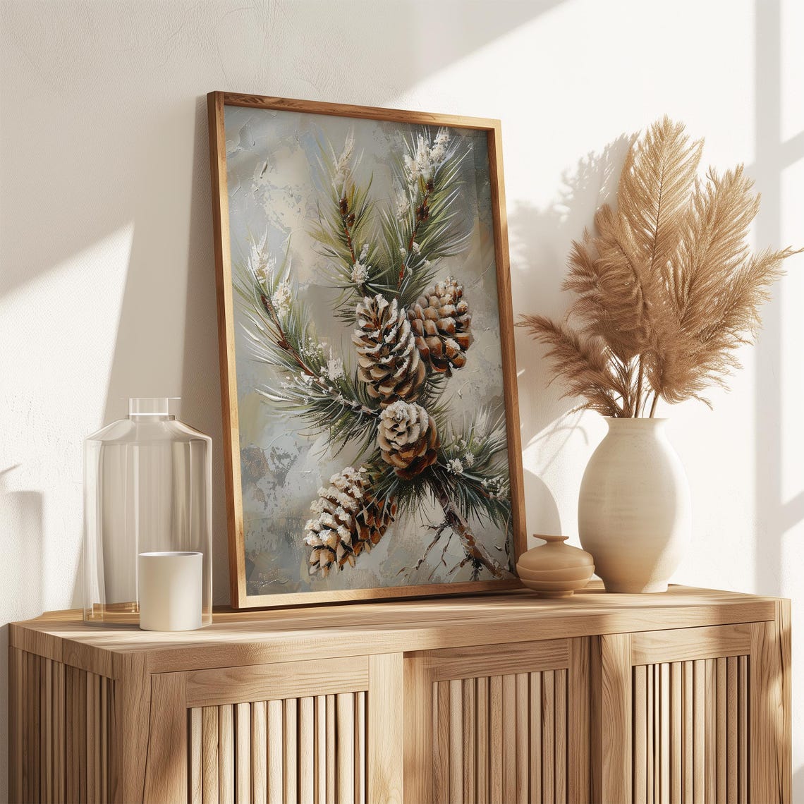 Frosted Pine Cones Evergreen Branch Winter Botanical Wall Art Poster - Image 3