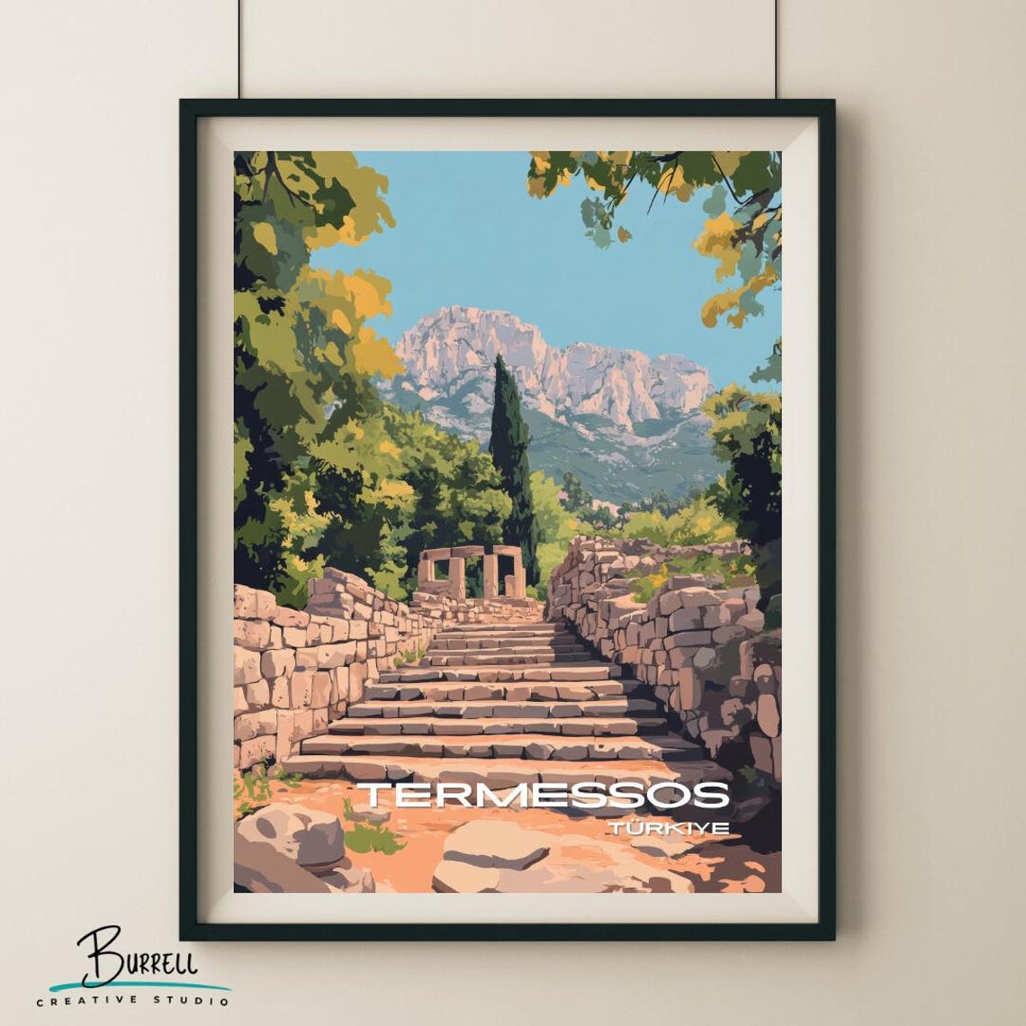 Termessos Turkiye Ancient Stone Stairway Cypress Trees Poster