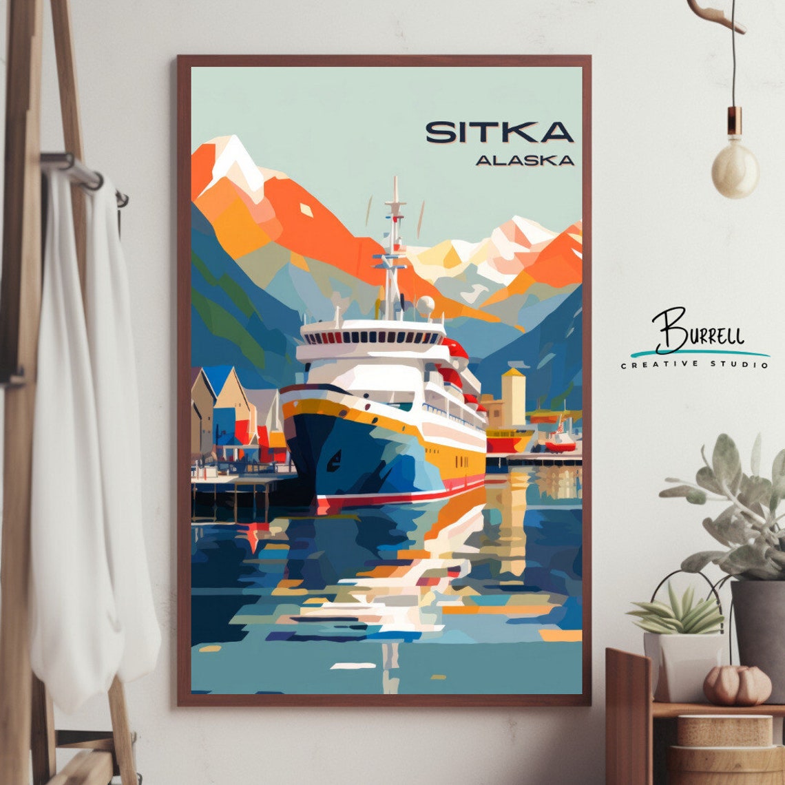 Sitka Alaska Cruise Ship Harbor Snowy Mountain Waterfront Poster - Image 4
