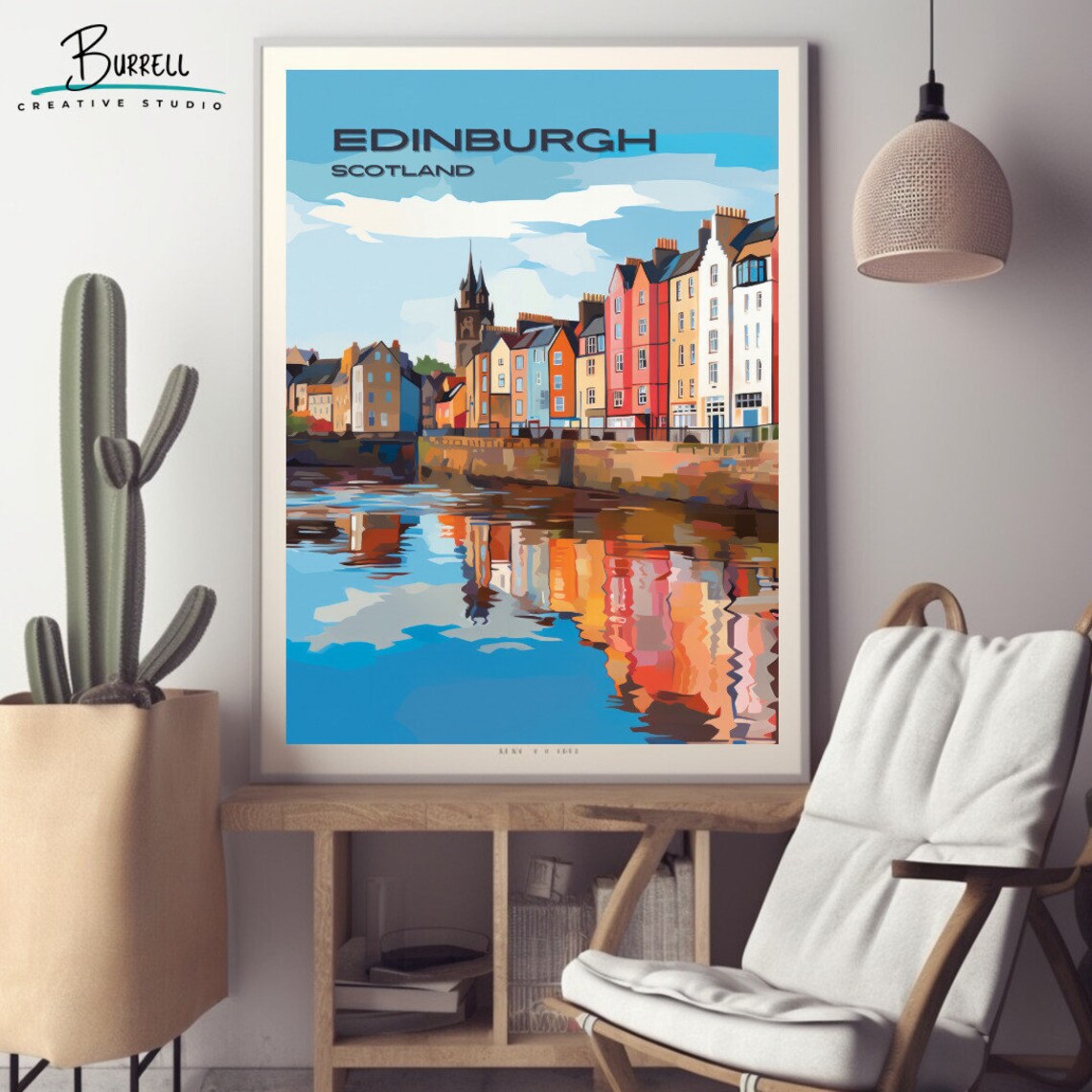 Edinburgh Scotland Water of Leith Riverside Colorful Houses Poster - Image 2