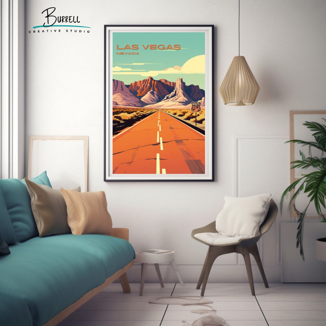 Las Vegas Nevada Route 66 Desert Highway Road Trip Sunset Poster - Image 3