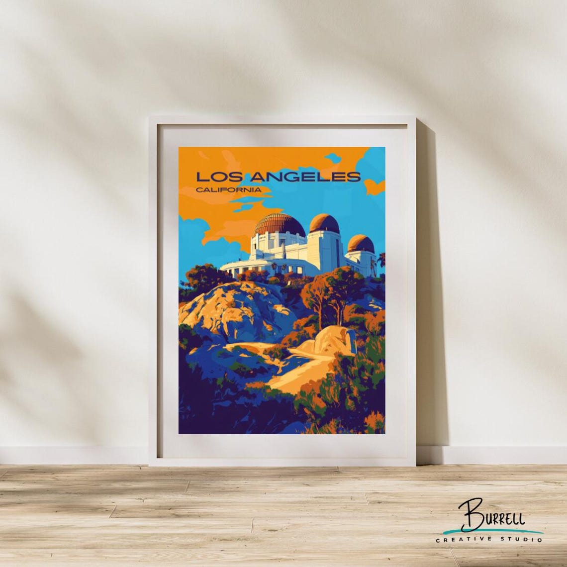 Los Angeles California Griffith Observatory Hills Sunset Travel Poster