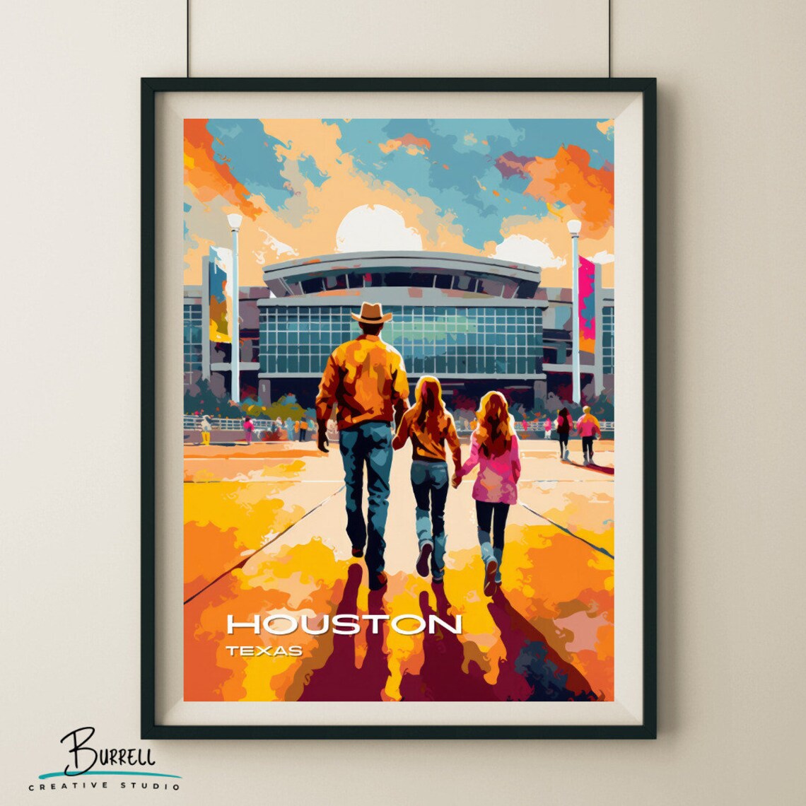 Houston Texas Rodeo Family Sunset Arena Western Spirit Travel Poster