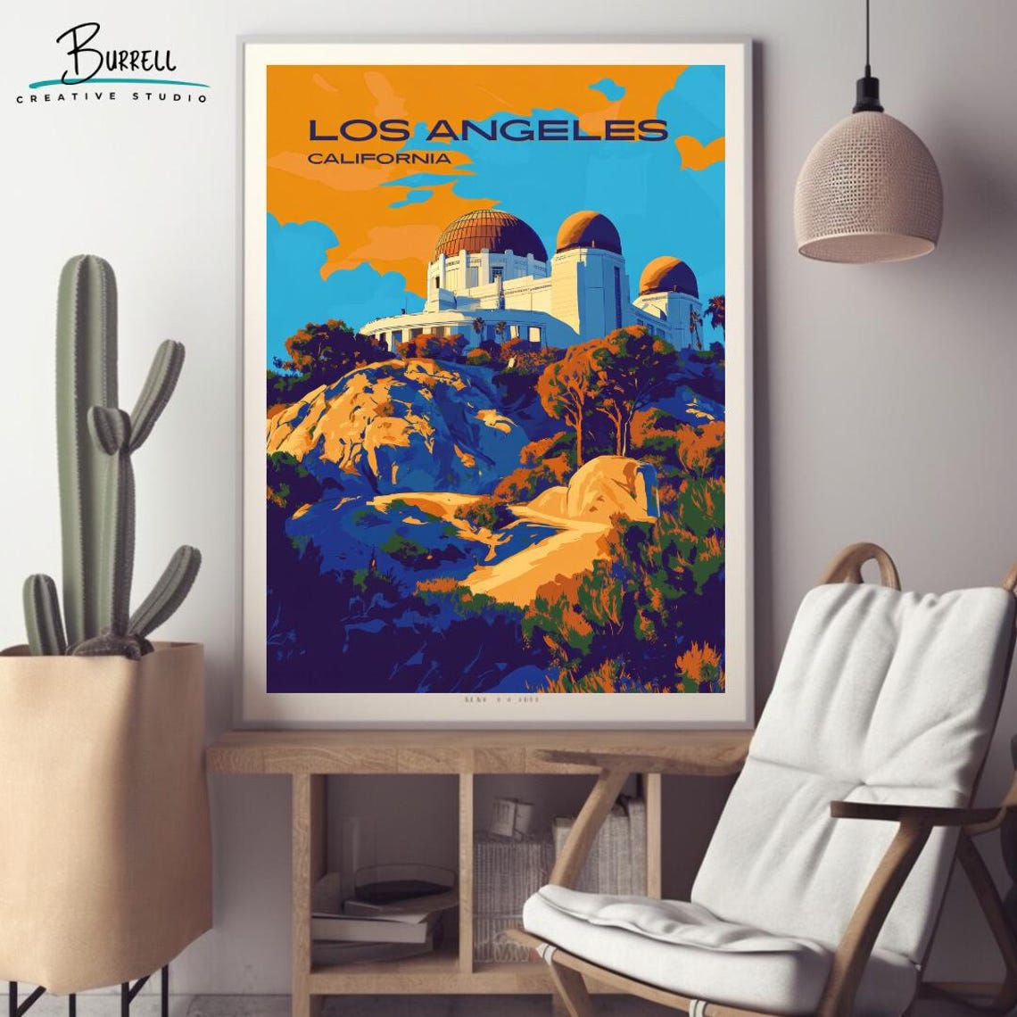 Los Angeles California Griffith Observatory Hills Sunset Travel Poster - Image 2