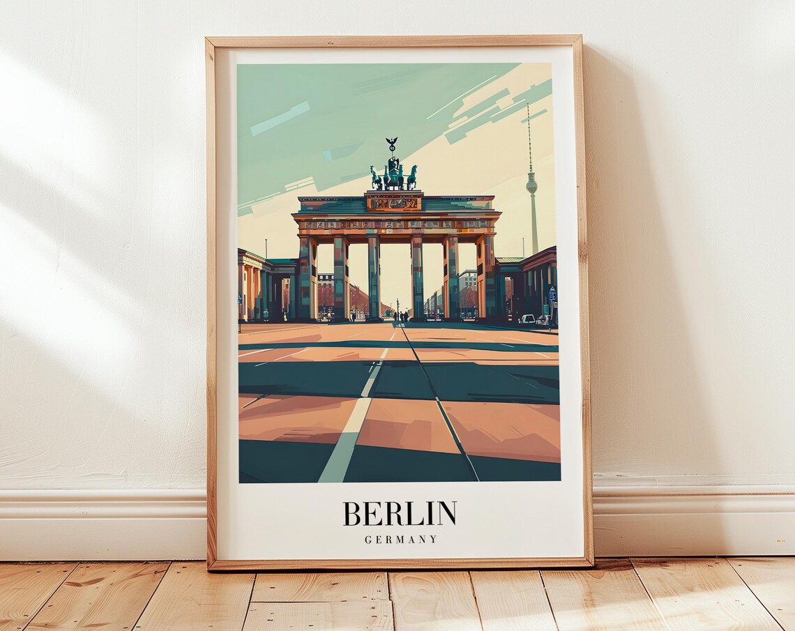 Berlin Germany Brandenburg Gate Warm Minimalist Retro Travel Poster