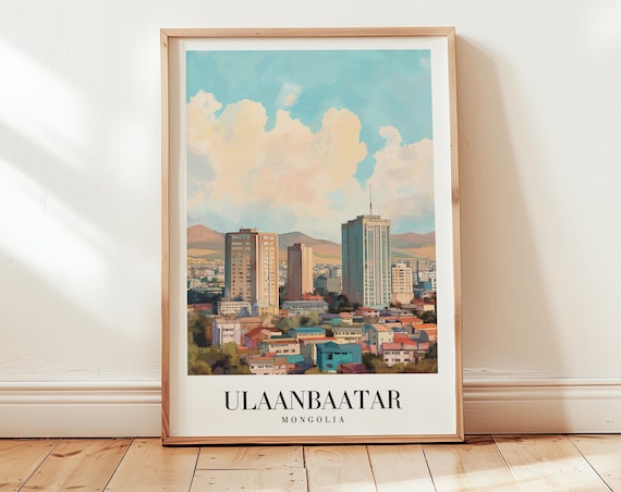 Ulaanbaatar Mongolia Skyline Vintage Warm Minimalist City Travel Poster