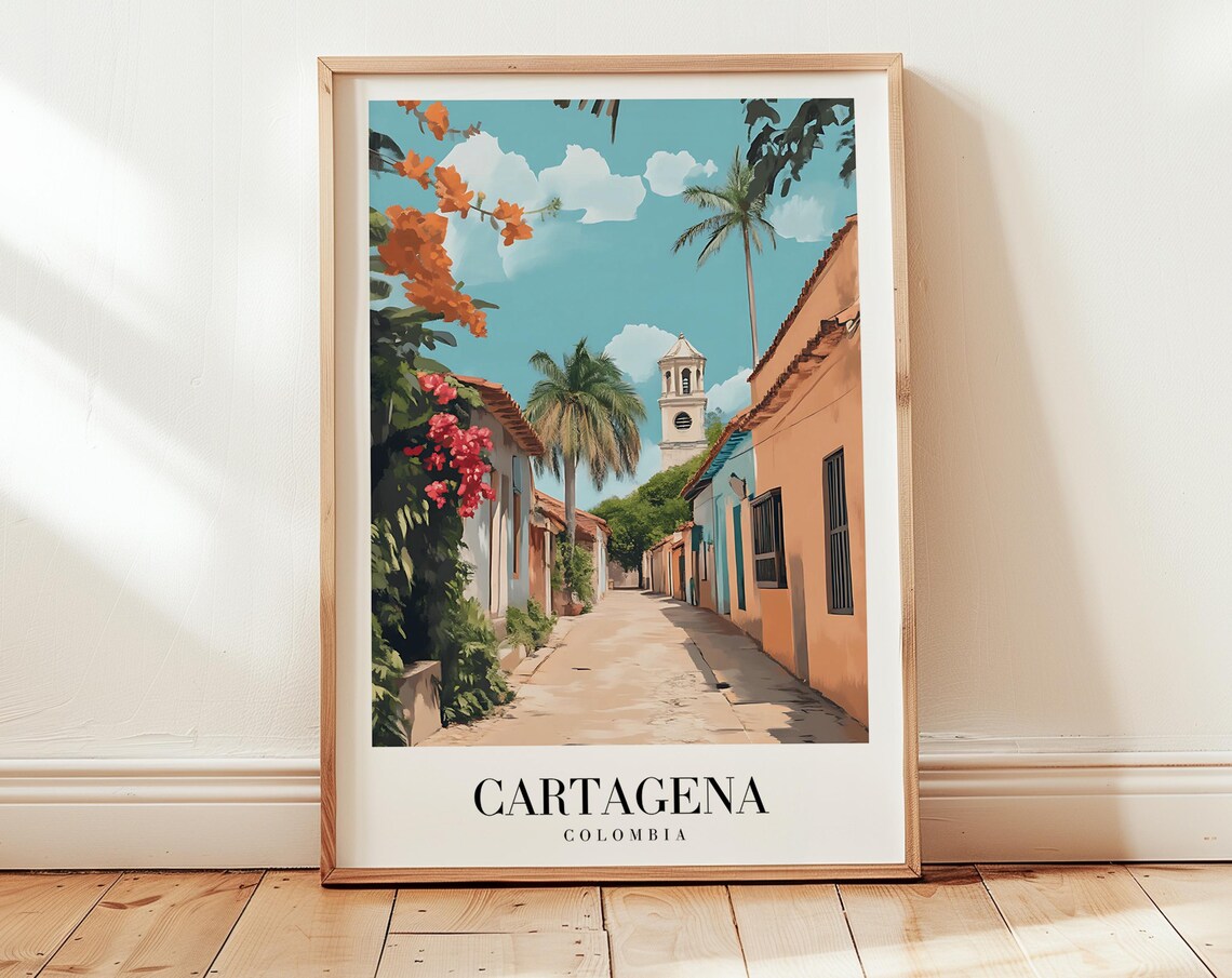 Cartagena Travel Poster Colombia Wall Art Personalized Gift Birthday Wedding Anniversary Housewarming Present