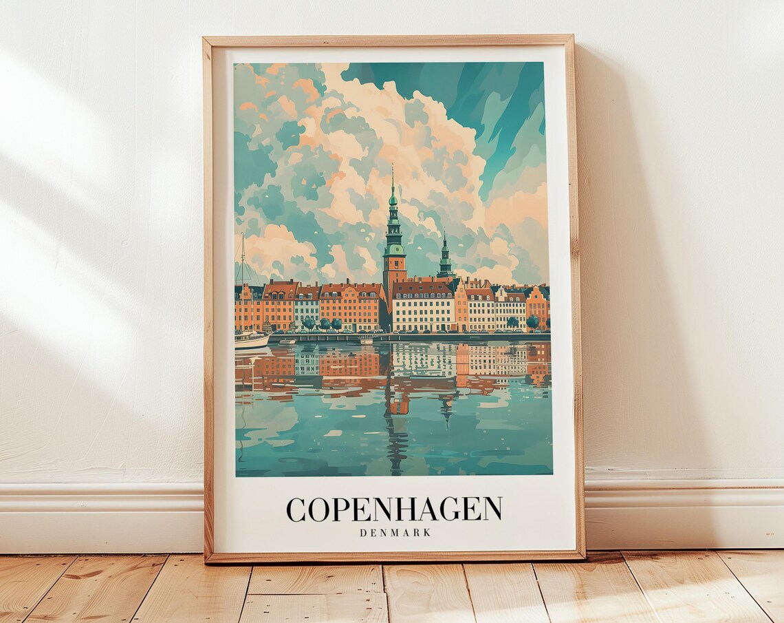 Copenhagen Denmark Nyhavn Waterfront Retro Europe Travel Poster