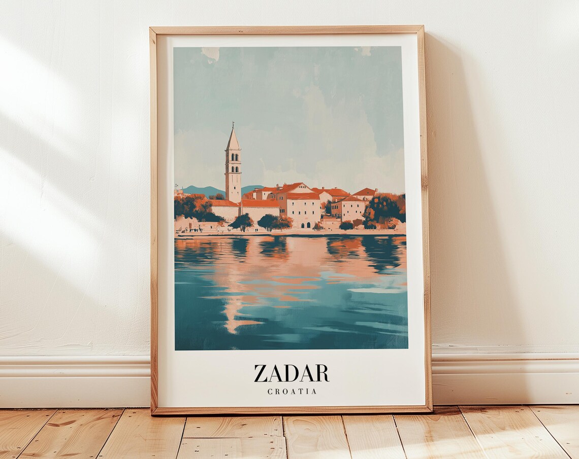 Zadar Croatia Seafront Old Town Church Vintage Travel Poster Decor