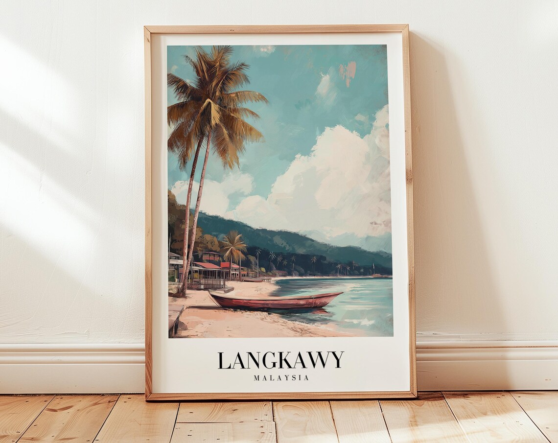 Langkawy Malaysia Tropical Beach Palm Trees Boat Travel Poster