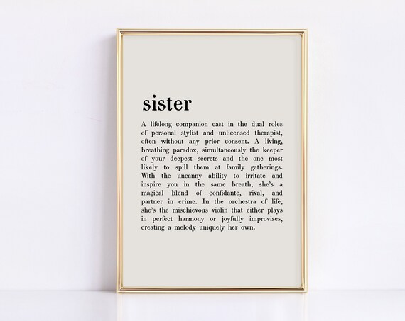 Sister Definition Minimalist Art Print, Gift For Her