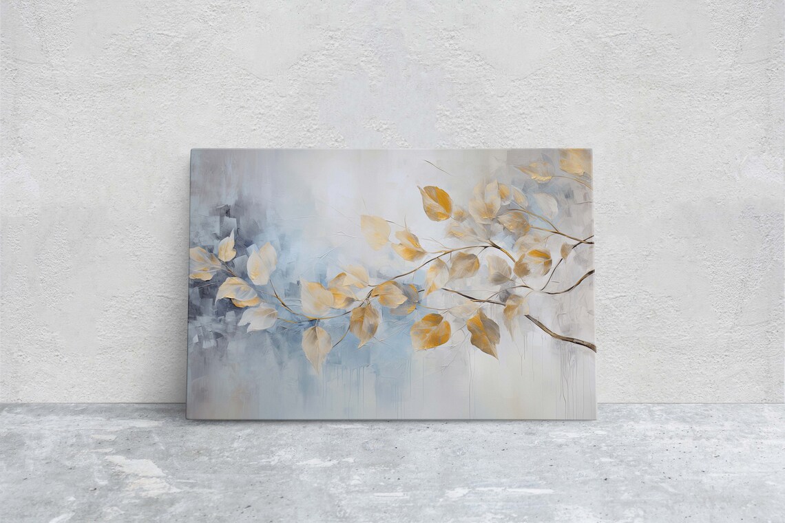 Golden Leaves Rain Floral Art Print, Contemporary