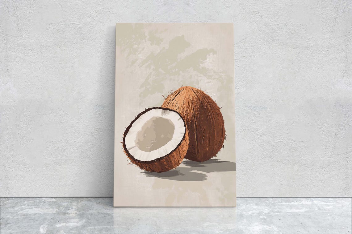 Coconut Still Life Half Cut Coconut On Cream Background Art Poster - Image 2