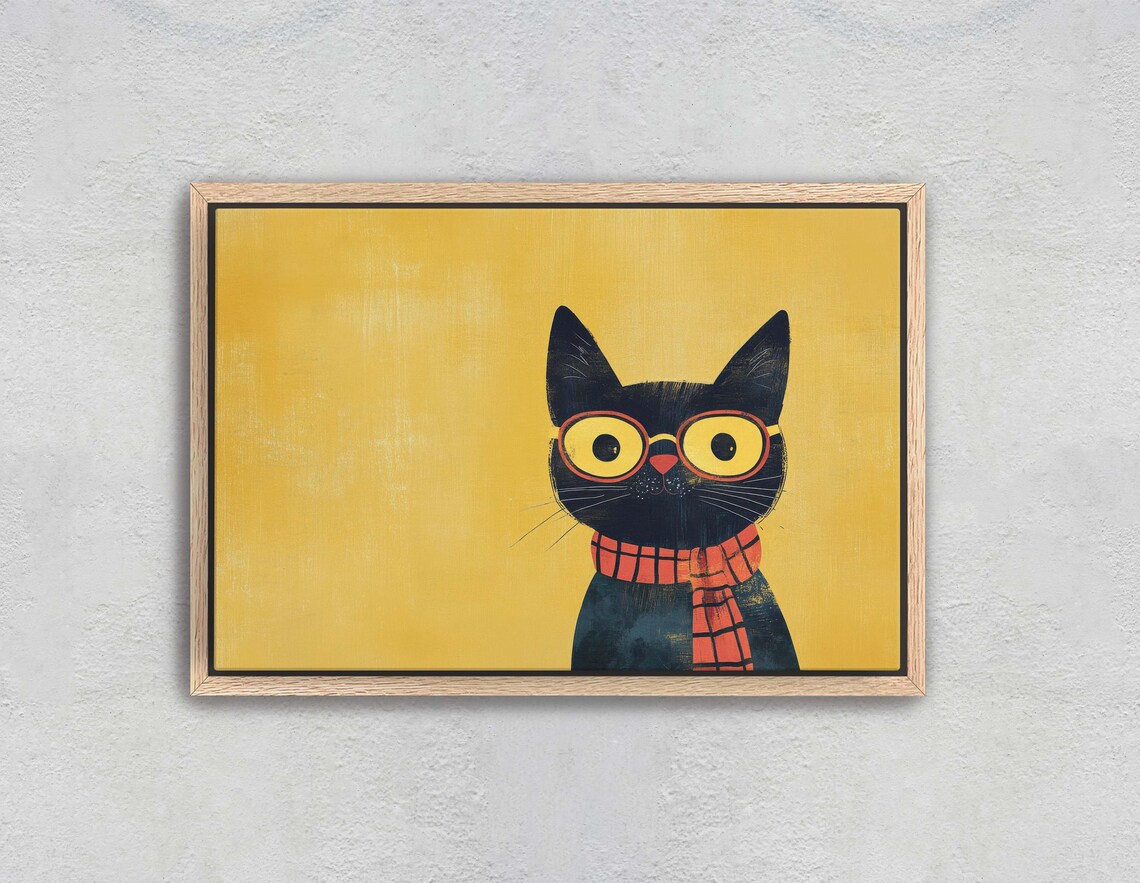 Black Cat Wearing Glasses and Orange Scarf Pop Art Style Wall Art - Image 2