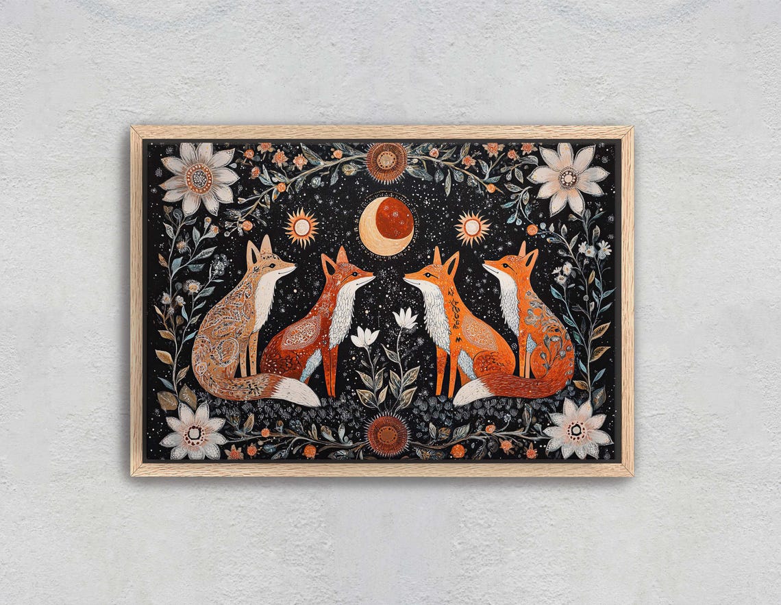 Fox Folk Art Celestial Nature Art Print - Image 3