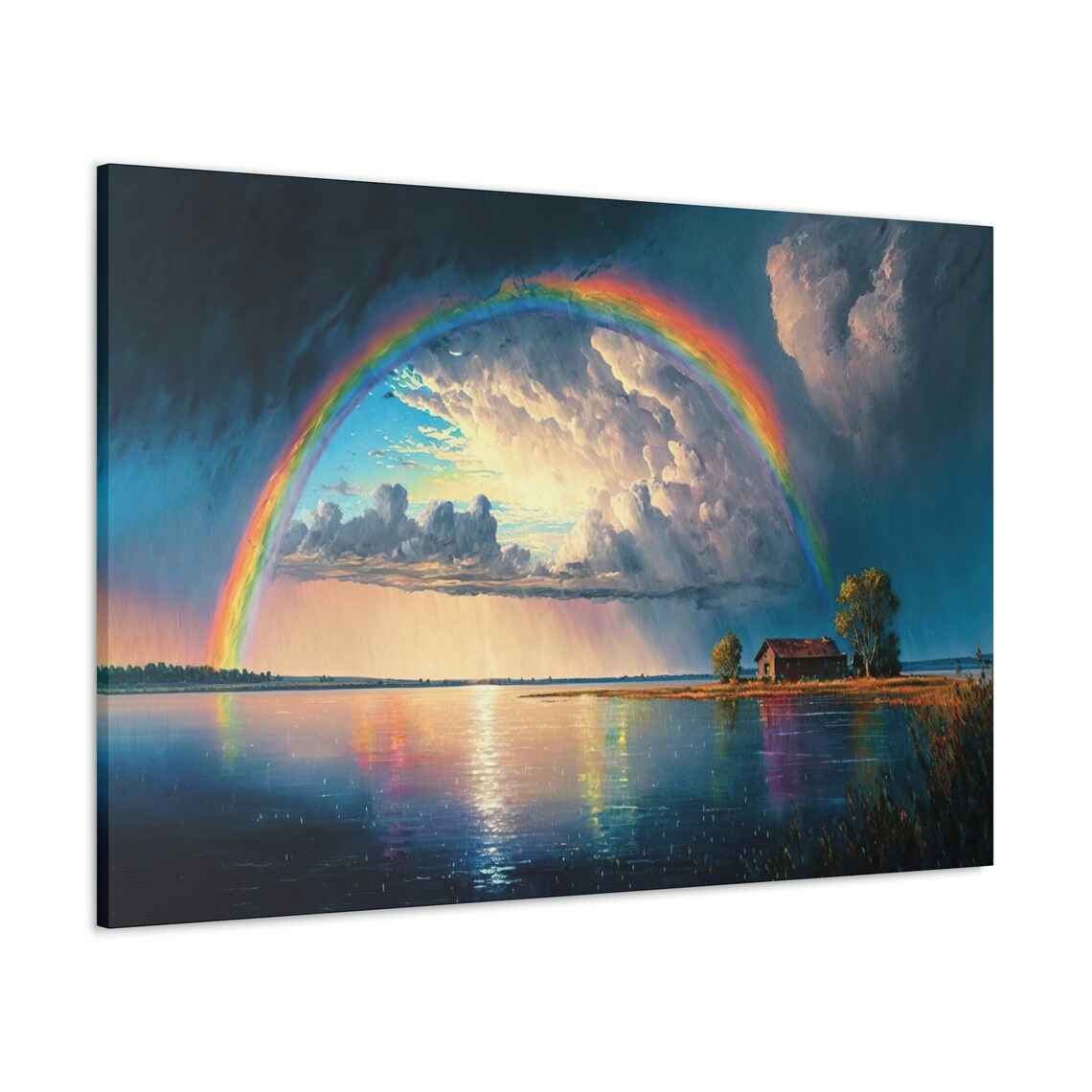 Rainbow Lakeside Nature Landscape Art Print - Image 3