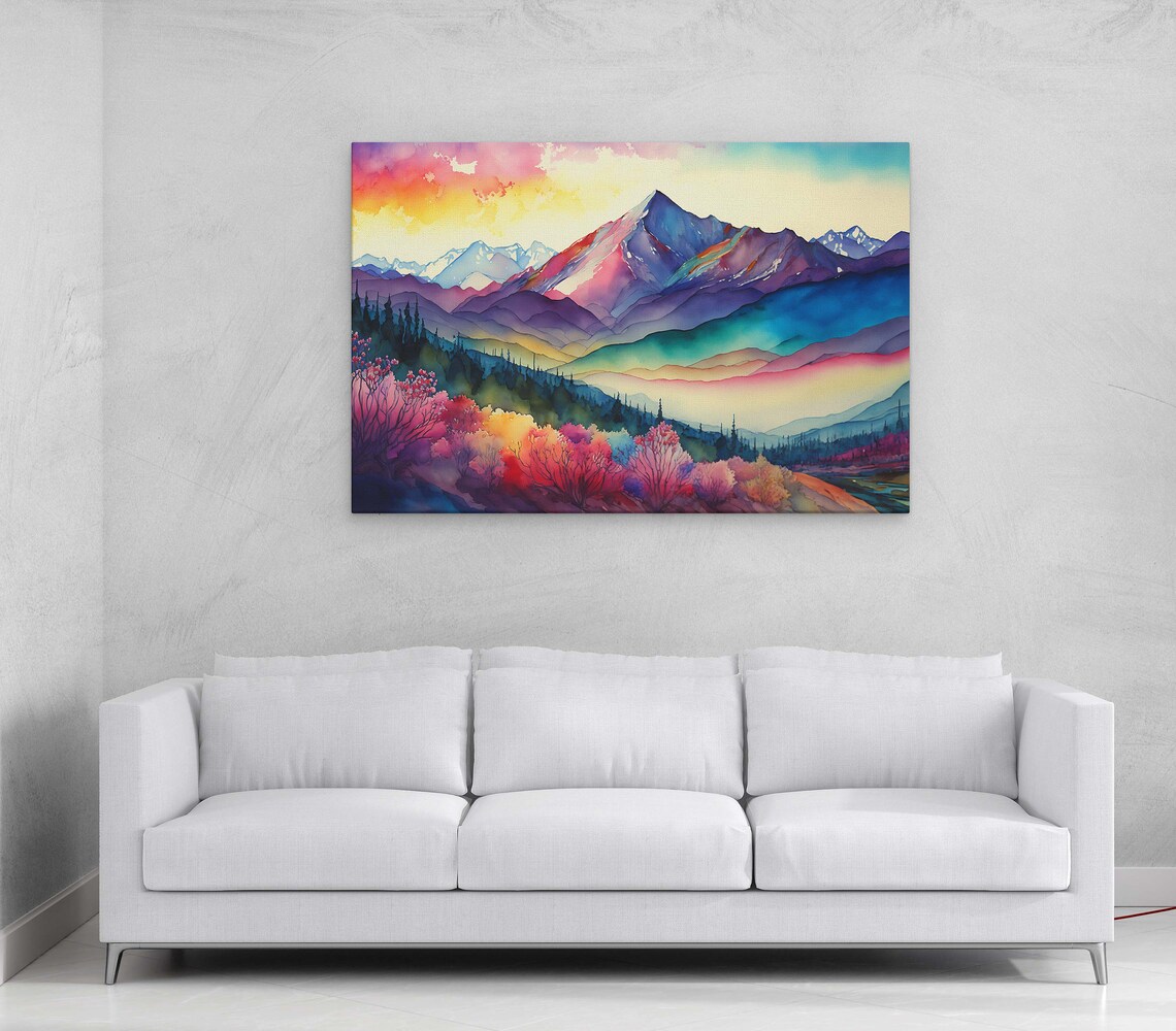 Mountain Range Sunrise, Watercolor Art Print - Image 3