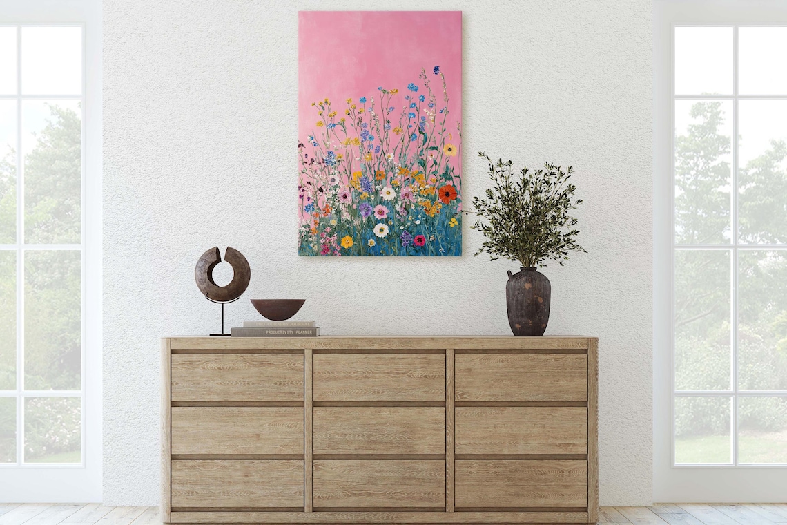 Abstract Wildflowers Pink Decor Botanical Art Print - Image 3