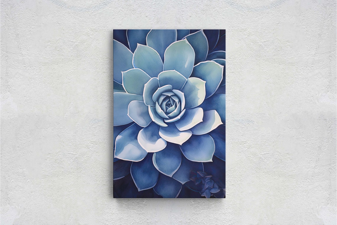 Blue Succulent Rosette Watercolor Botanical Close Up Flower Poster - Image 2