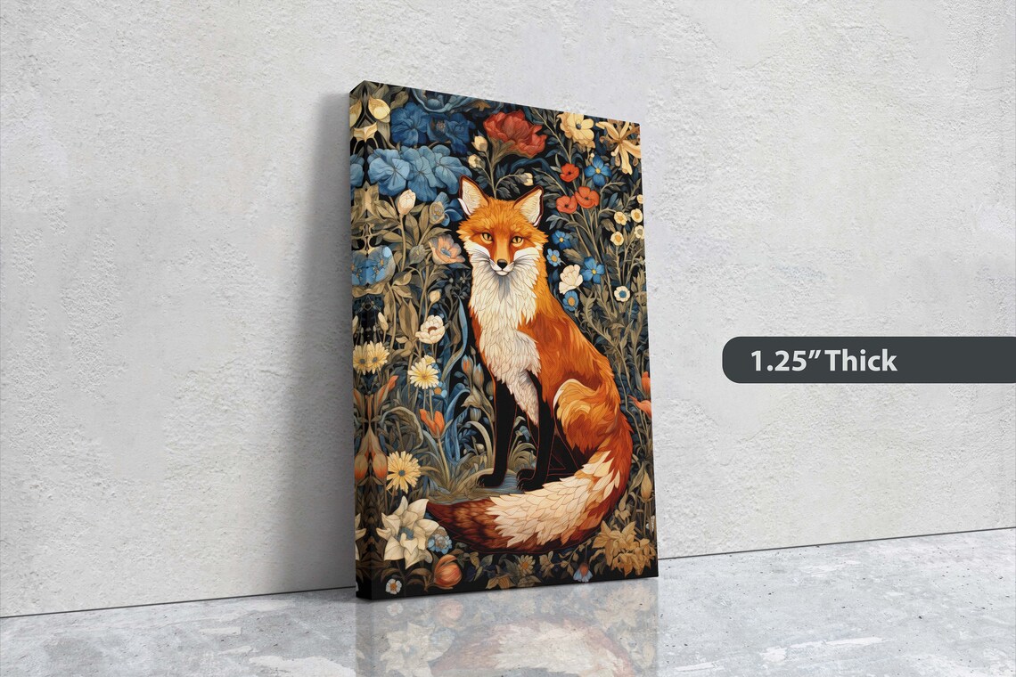 Red Fox Sitting Blue Red Floral Garden William Morris Art Poster - Image 3