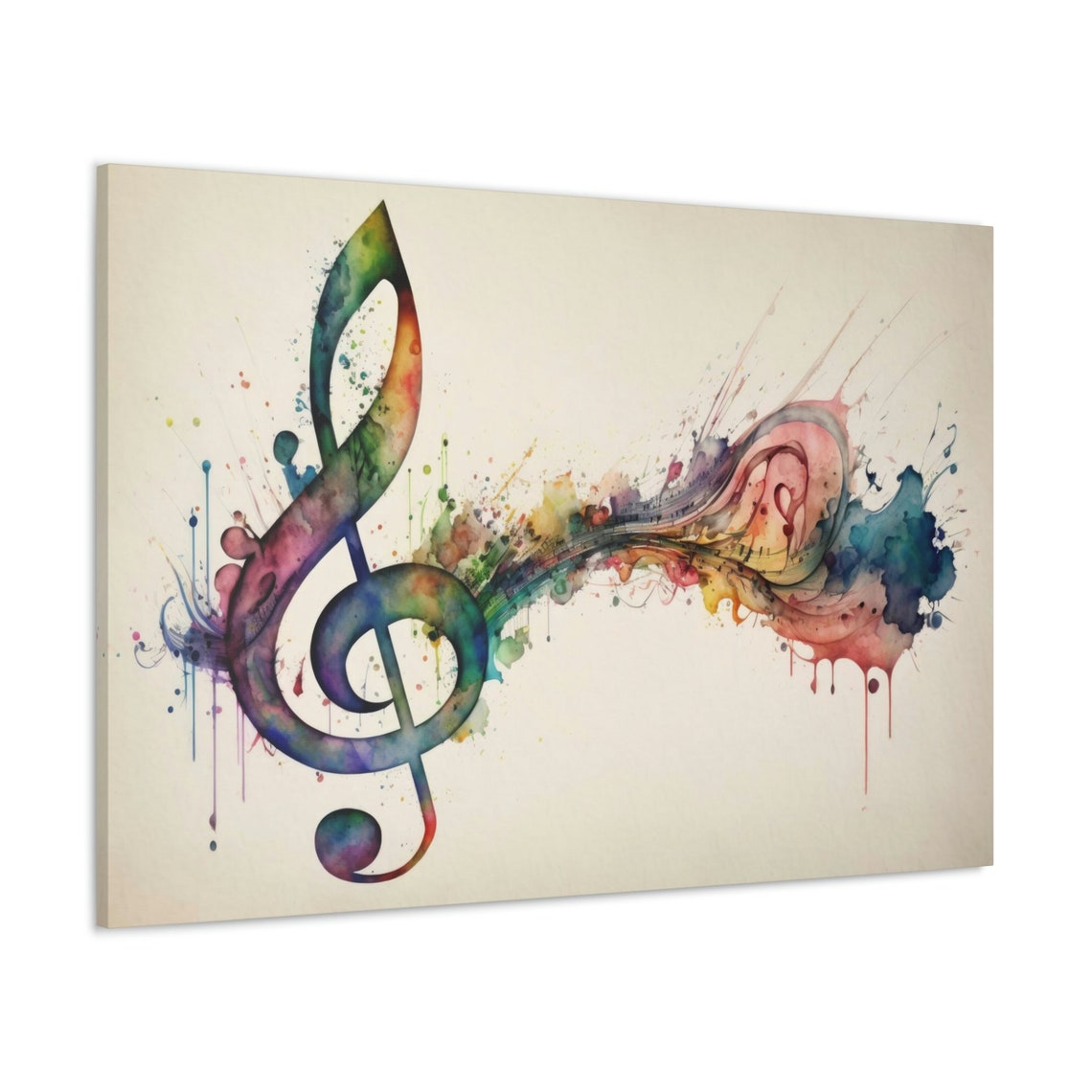 Watercolor Treble Clef Rainbow Music Notes Splashes Wall Art Poster - Image 3