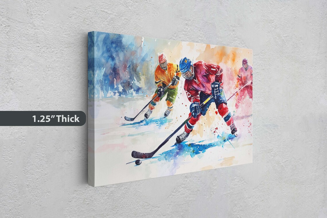 Hockey Watercolor Sport Painting, Boys Room Decor - Image 3