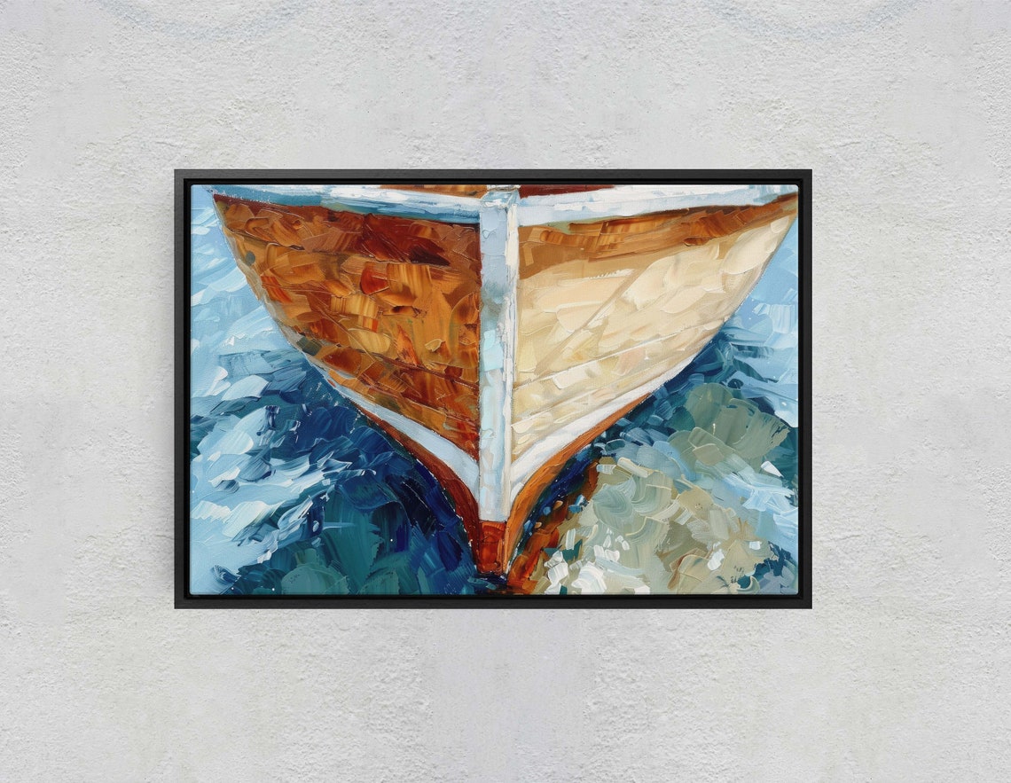 Wooden Boat Bow Sailing Through Blue Water Impressionist Art Poster - Image 2