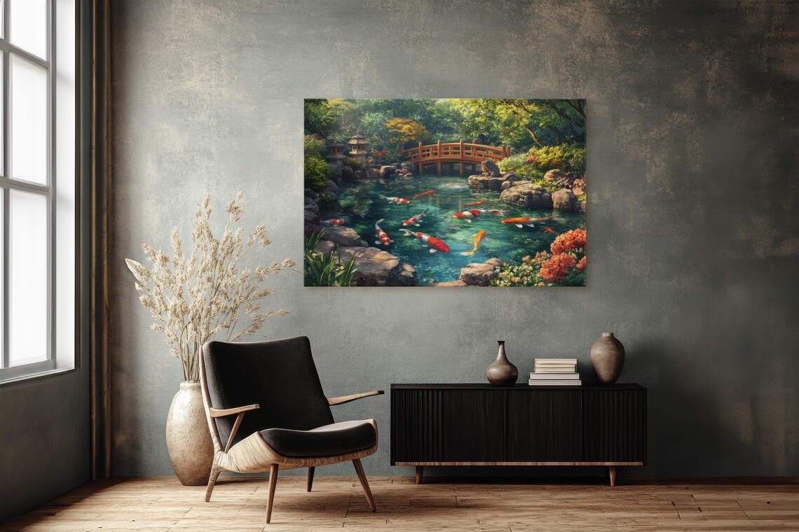 Koi Pond Serene Japanese Art Print - Image 2