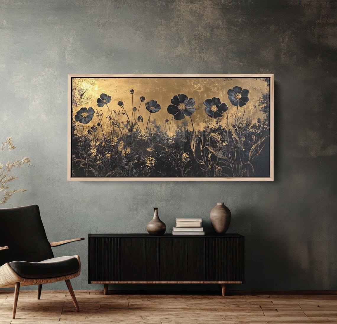 Black And Gold Wildflowers Elegant Dark Floral Botanical Poster