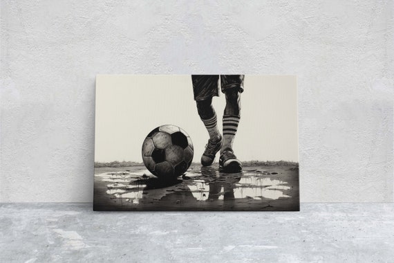 Soccer Painting Black And White Sports Decor Soccer Player Framed Large Print Gift For Dad Gift For Him