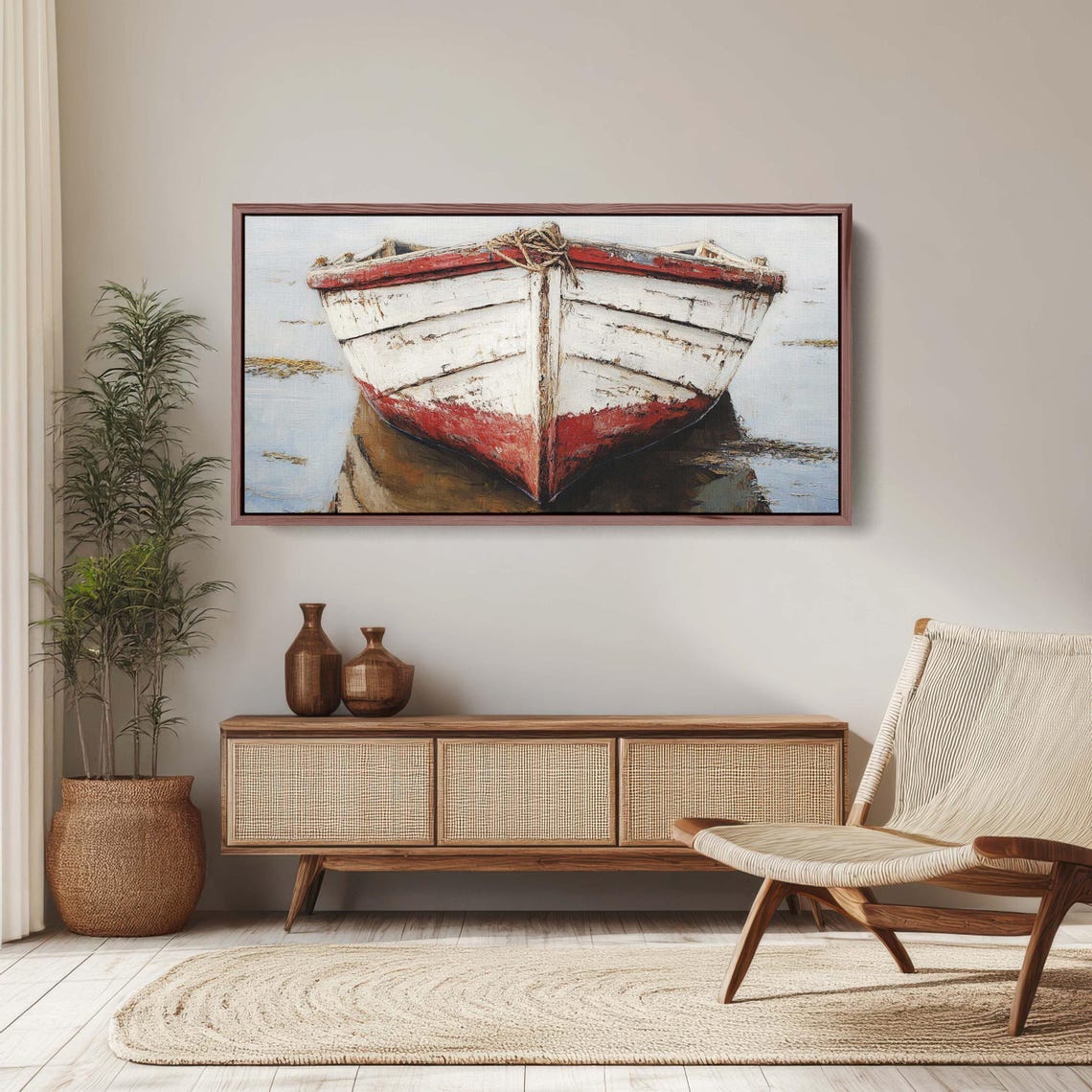 Weathered Red And White Rowboat Bow Nautical Coastal Art Poster
