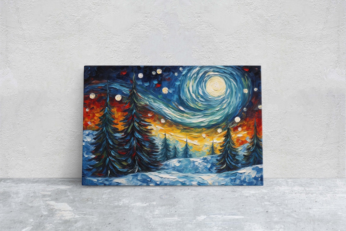 Van Gogh-Inspired Winter Starry Night, Art Print