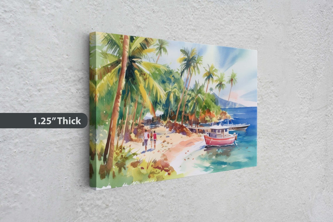 Beachside On Ocean Beach Watercolor Hawaii Landscape Tropical Water Framed - Image 3