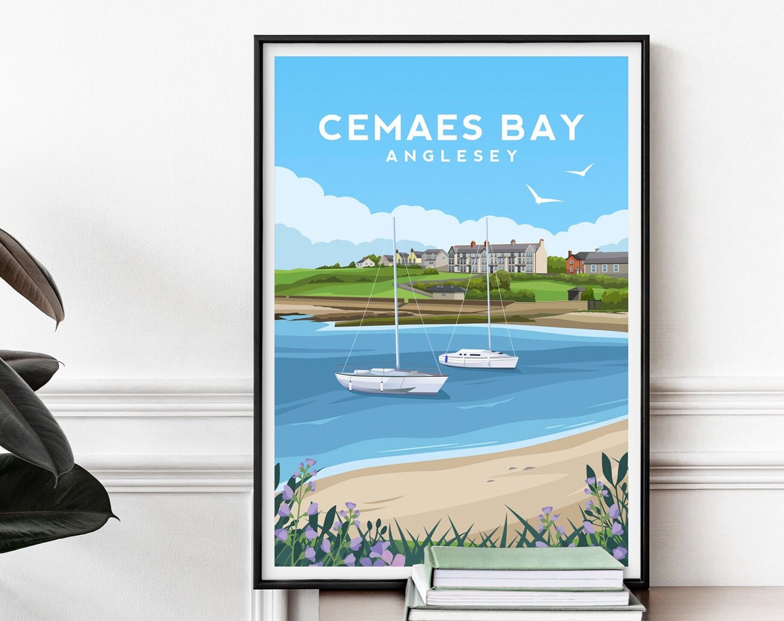 Cemaes Bay Anglesey Moored Sailboats Coastal Village Wales Poster