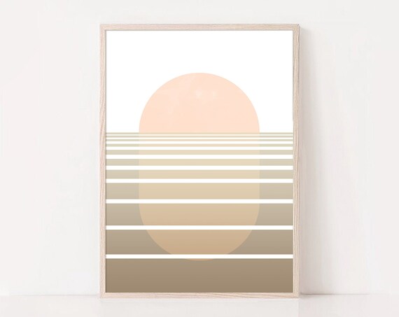 Abstract Sunset Print Beige Boho Decor Print Modern Mid Century Art Wall Art Geometric Print Neutral Wall Art
