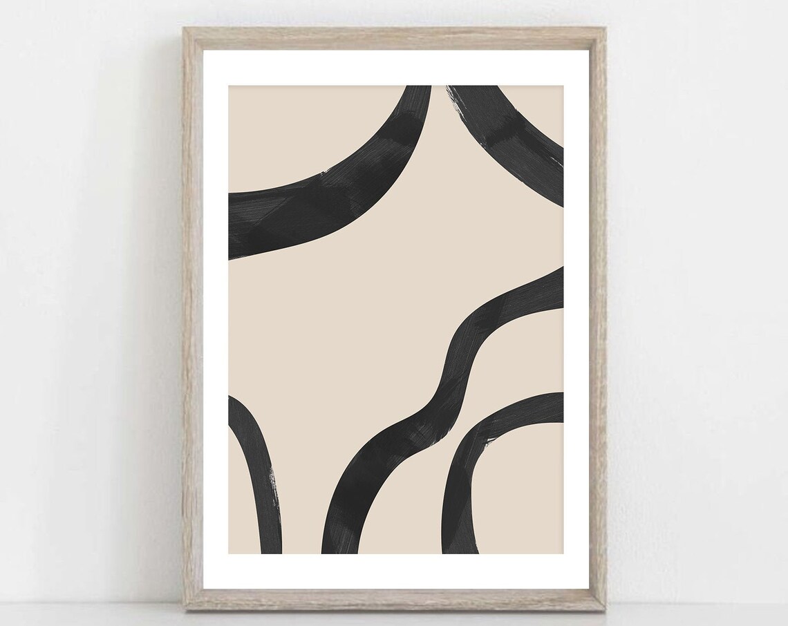 Bold Black Brushstroke Curves Beige Organic Minimalist Abstract Poster