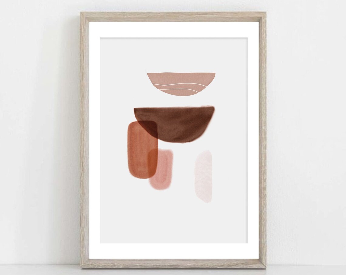 Terracotta Brown Watercolor Geometric Stack Minimalist Soft Poster