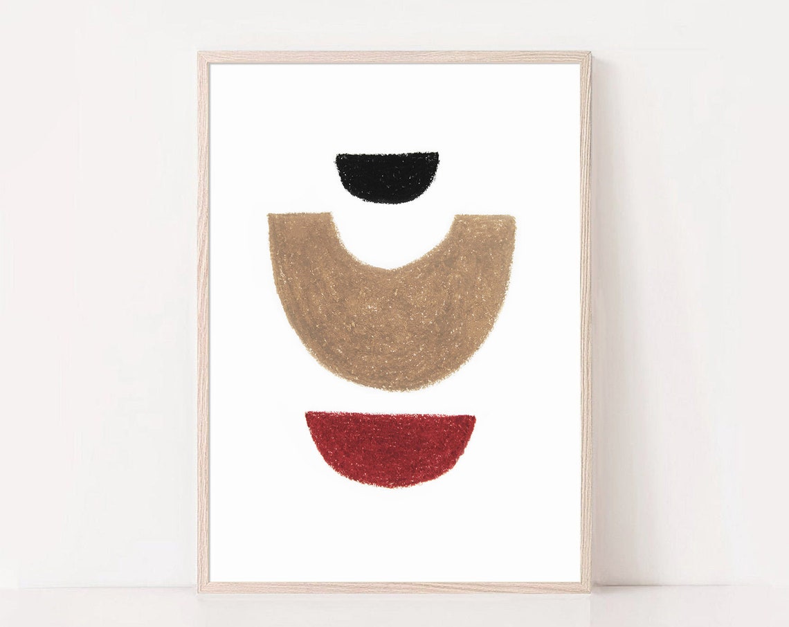 Stacked Half Moon Shapes in Black Tan and Red Modern Abstract Poster - Image 2