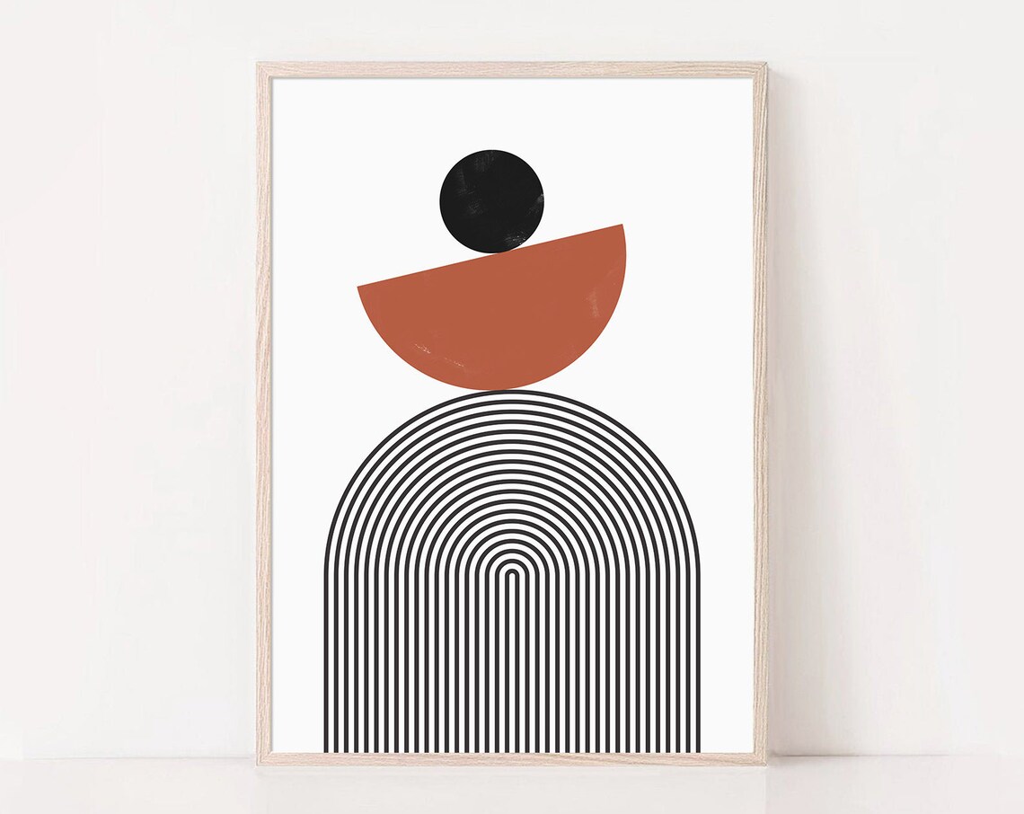 Terracotta Black Geometric Abstract Minimalist Arch Wall Poster