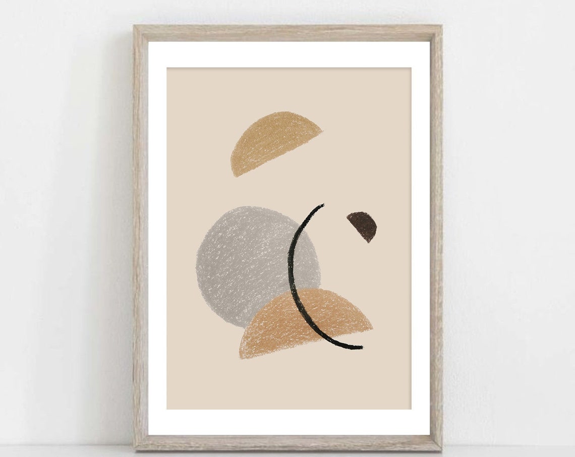Retro Chic Mid Century Circle Moon Curve Abstract Beige Wall Art - Image 2
