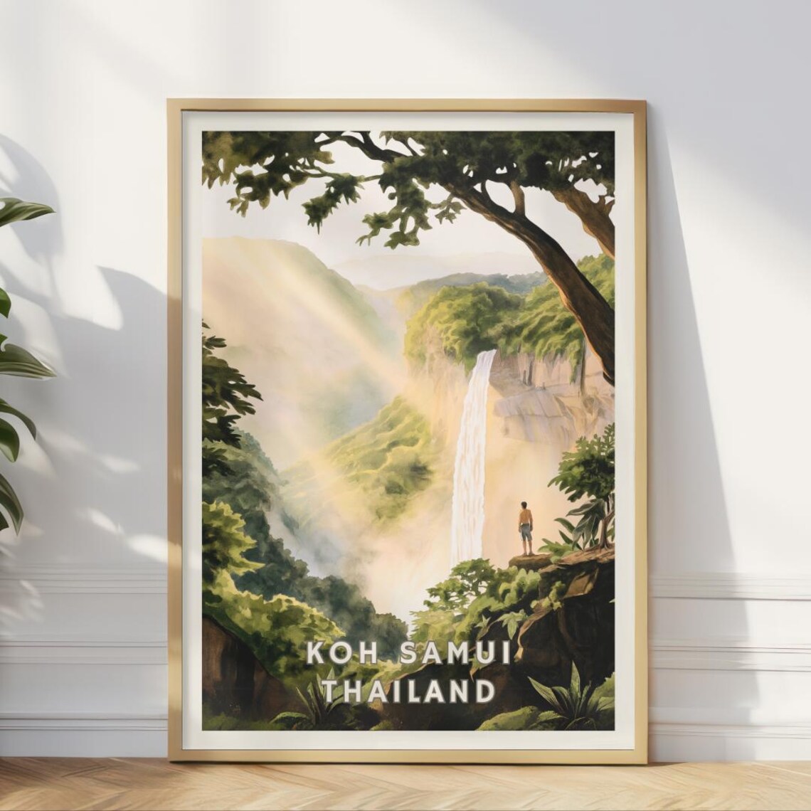 Koh Samui Thailand Travel Poster, Jungle Waterfall