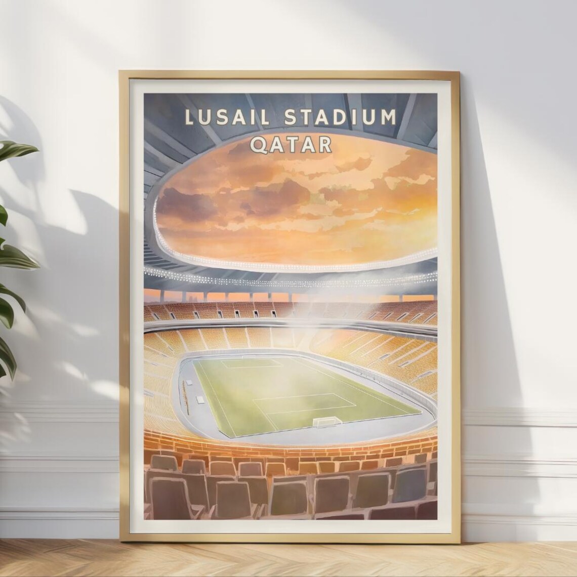 Lusail Stadium Qatar Football Sunset Golden Bowl Sport Poster