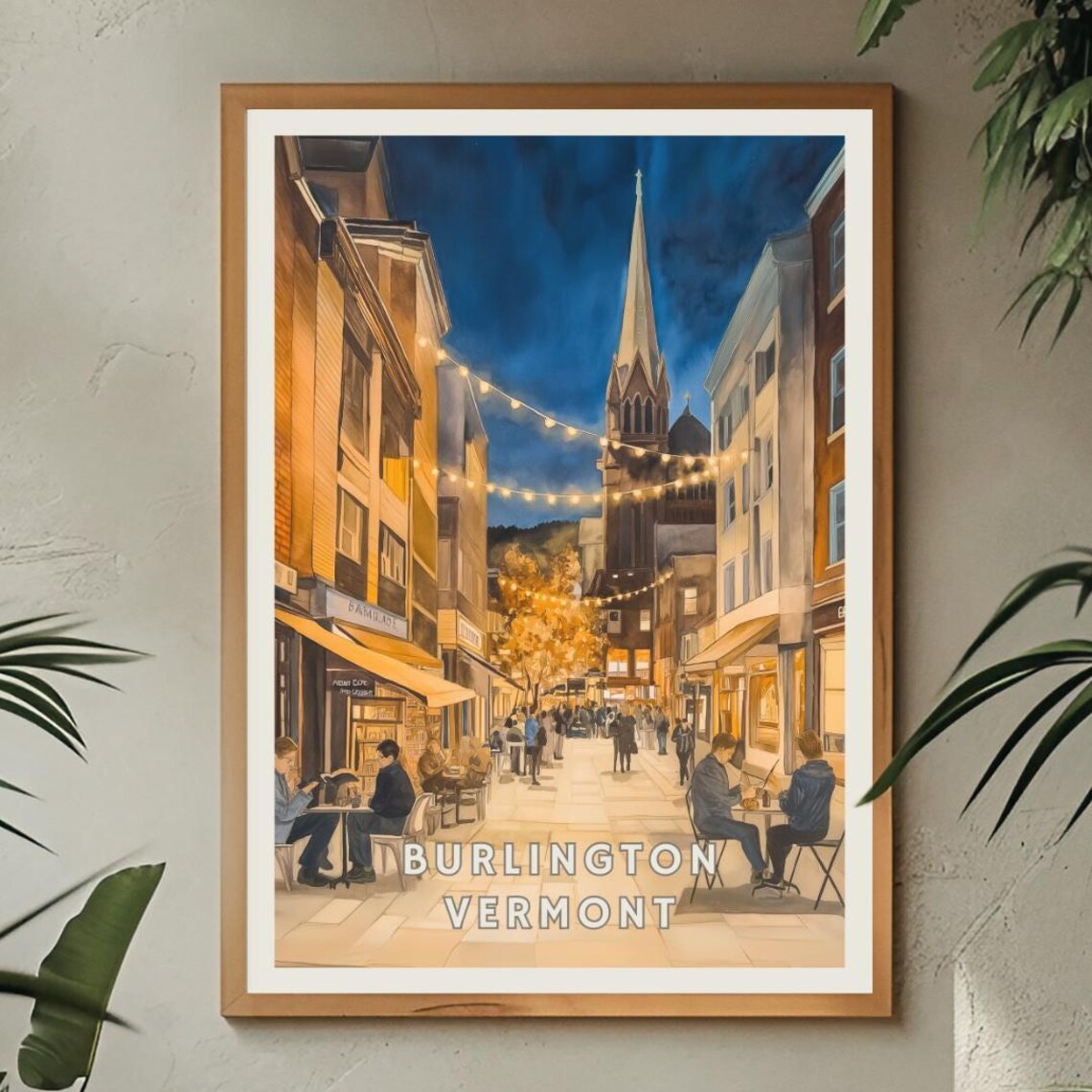 Burlington Vermont Travel Poster, Downtown Night Scene - Image 2