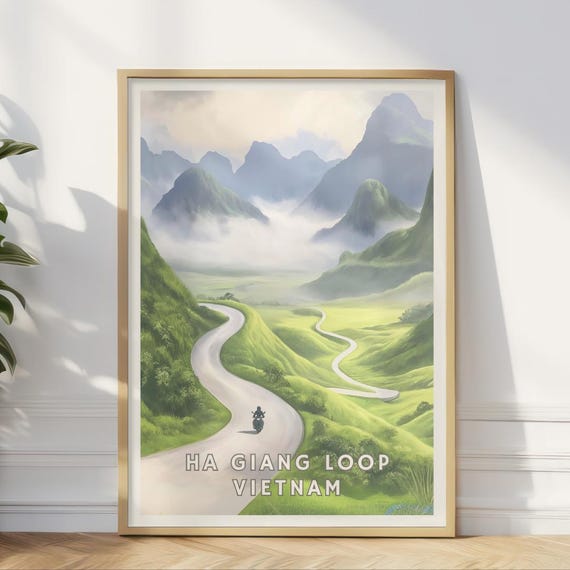 Ha Giang Loop Vietnam Poster Nature Mountain Road Motorbike Travel Print Motorcycle Route Gift For Backpacker Home Or Studio Wall Art