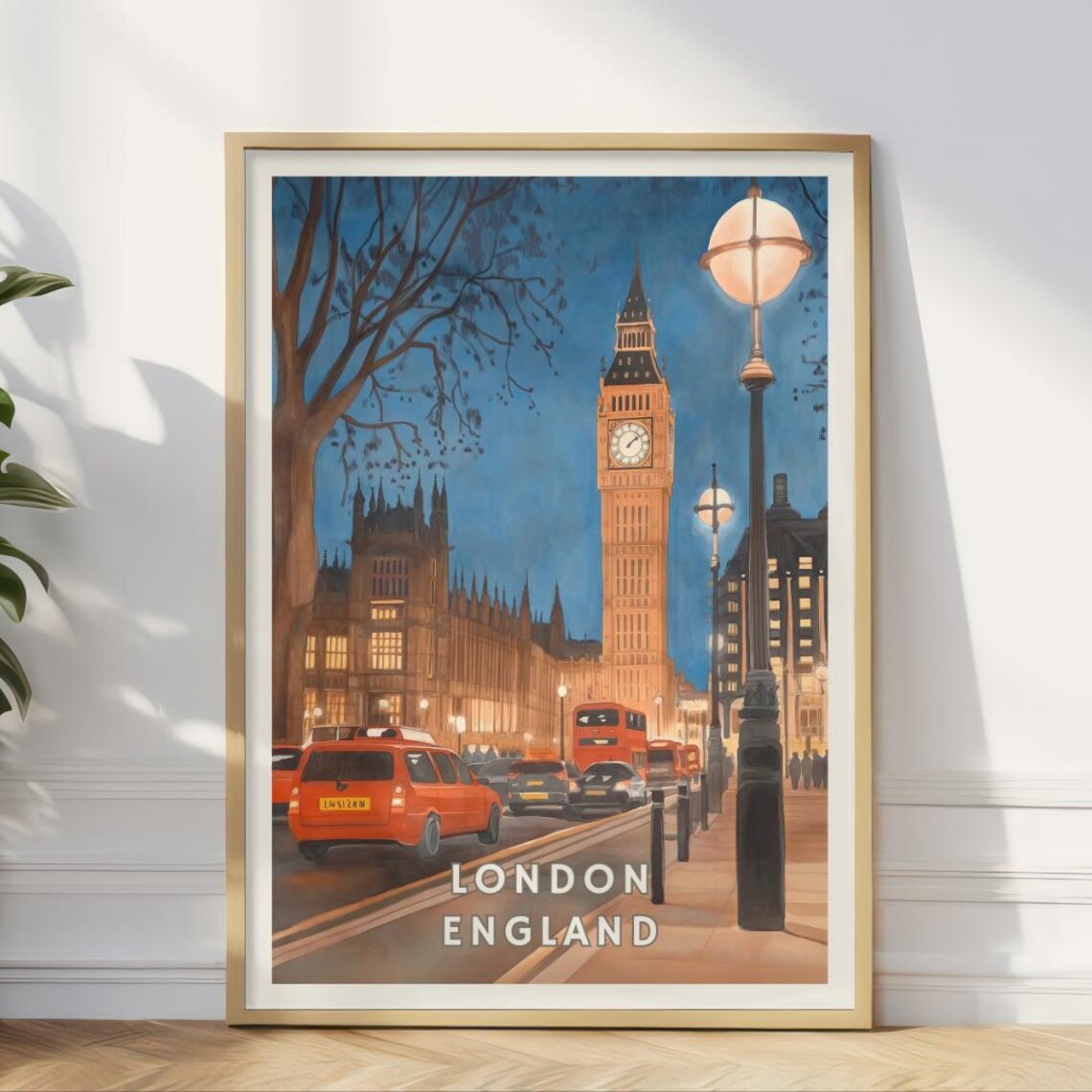 London England, Big Ben Night Travel Poster