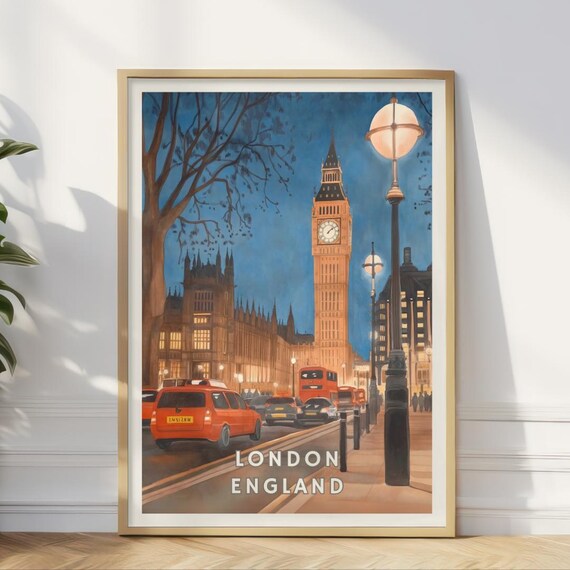 London England, Big Ben Night Travel Poster