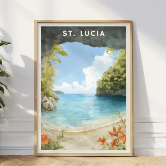 St Lucia Poster Caribbean Beach Wall Art Tropical Island Coastal Print Ocean Travel Decor Seaside Landscape For Living Room Or Bathroom