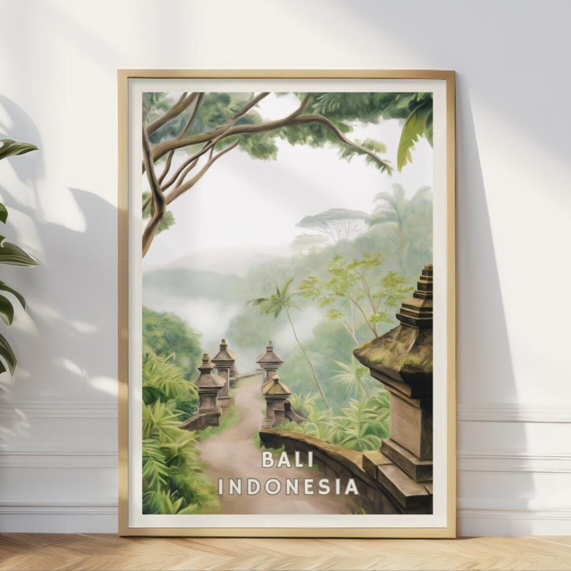 Bali Indonesia Poster, Tropical Jungle Temple